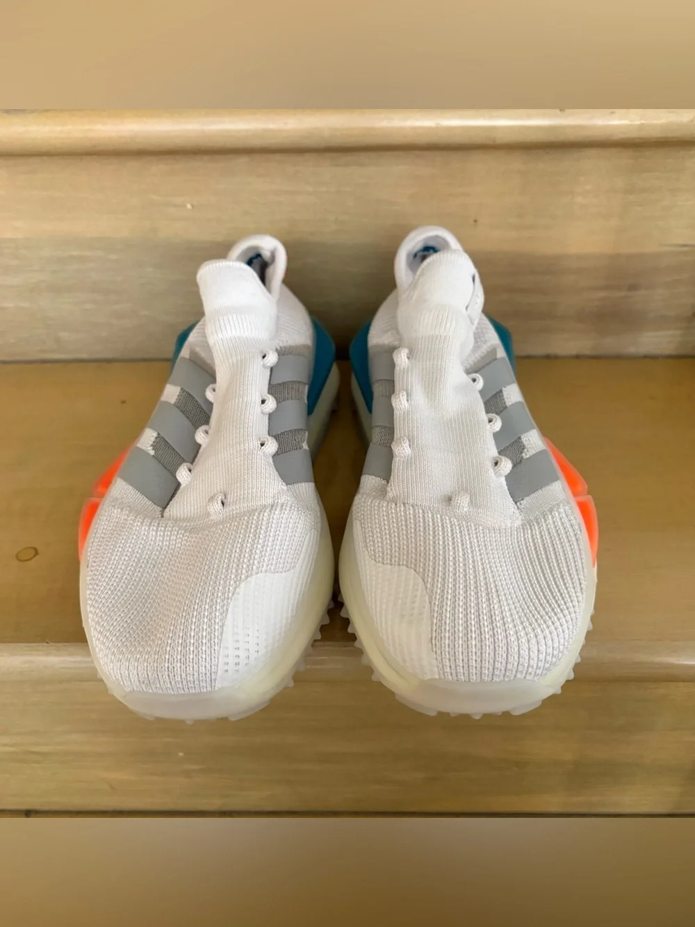 Adidas nmd s1 White Knit Sneaker with Gray Stripes and Accent Colors